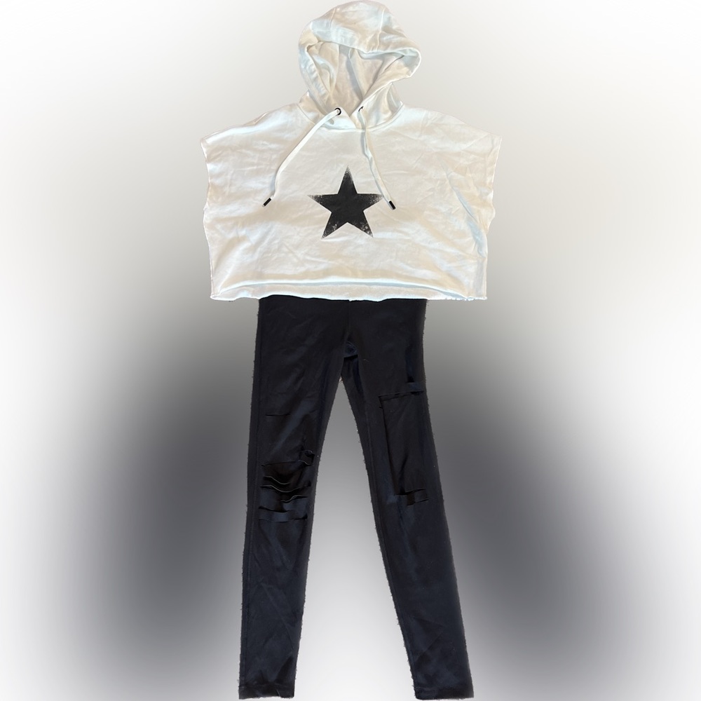 CLEARANCE:  mono b Sleeveless Star Hoodie and Black Tights | Both are Smalls